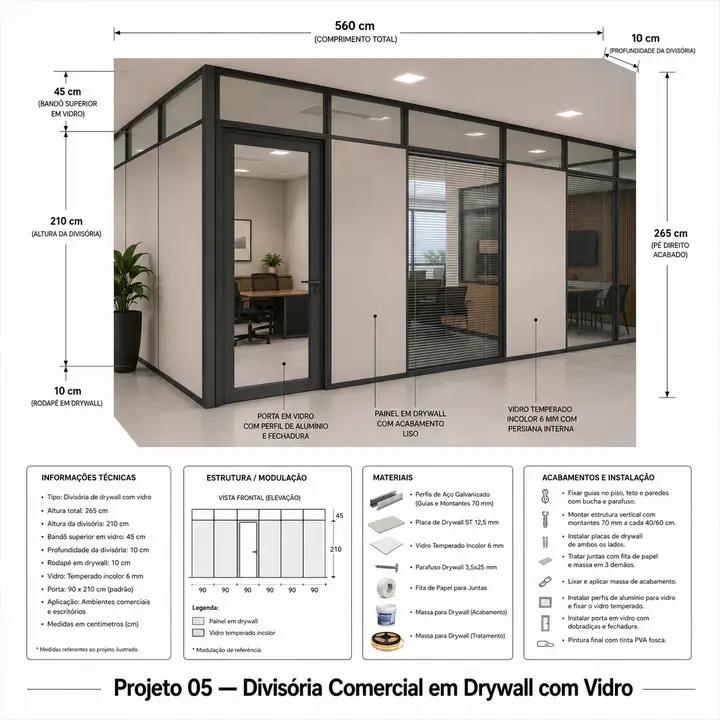 Commercial drywall partition with glass project